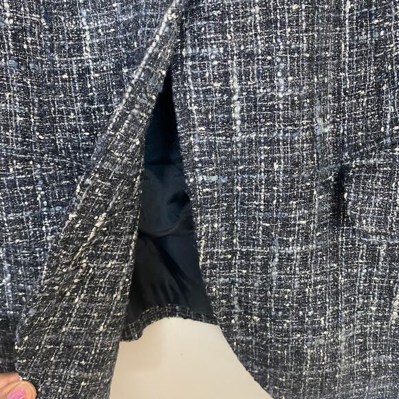 Lafayette 148 New York Gray Tweed Wool Blend Button-Down Mock Neck Jacket Size 4 - Picture 7 of 10